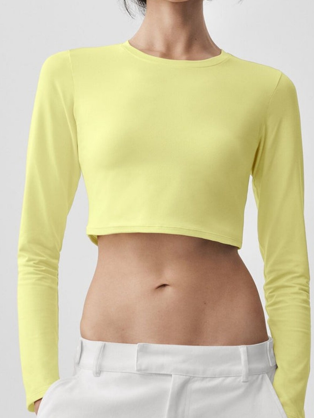 Alo Yoga NWT Alosoft Crop Finesse Long Sleeve Top in Sunshine yellow sz LARGE
